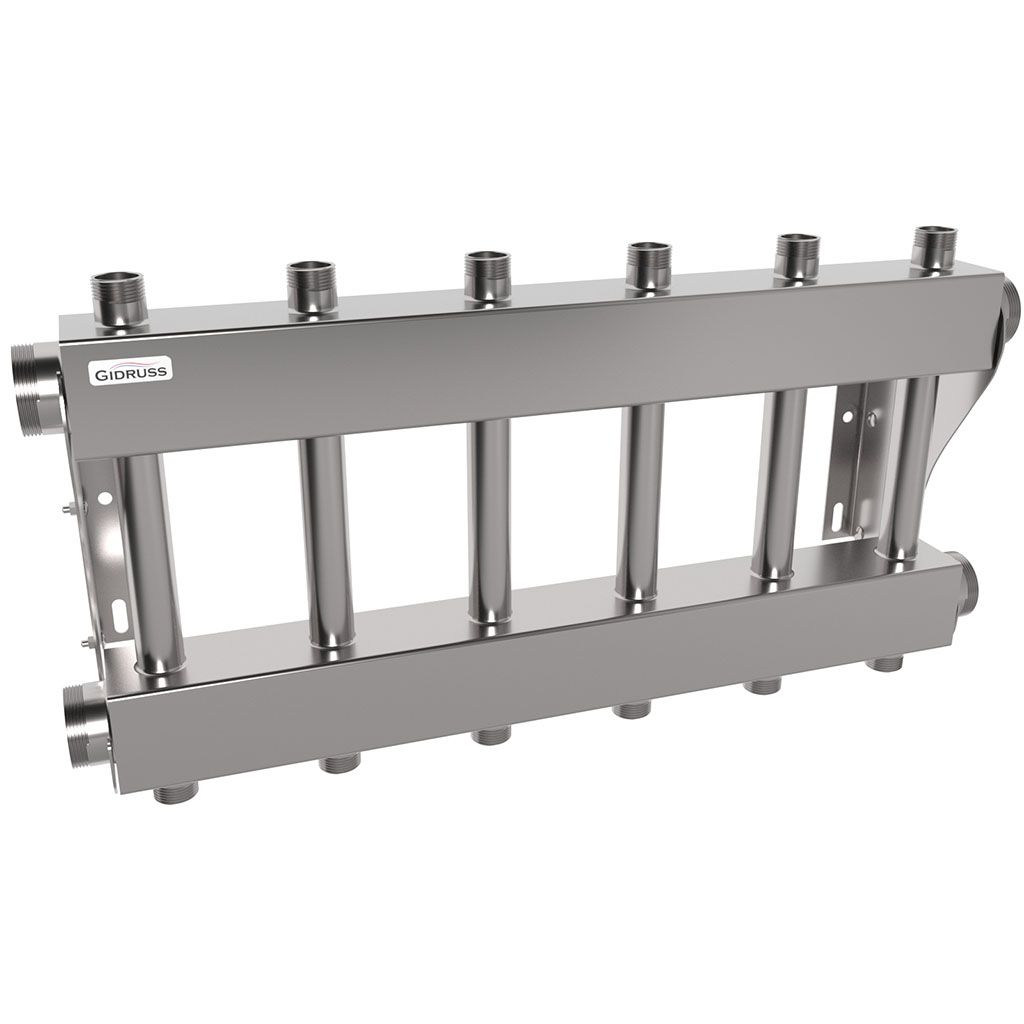 Модульный коллектор GIDRUSS MKSS-250-6DU (до 250 кВт, 2 магистр. подкл. G 2, 3 контура G 1 вверх и 3 вниз)