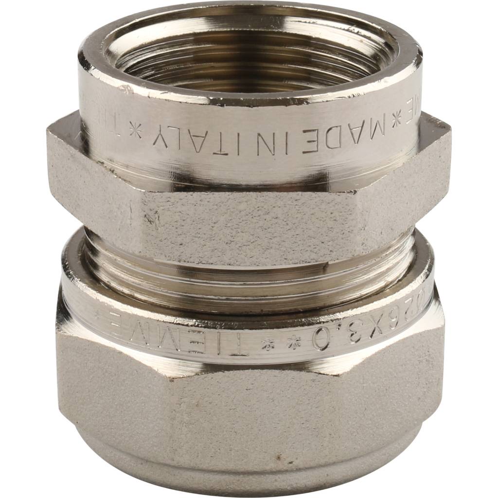 Муфта TIEMME с внутренней резьбой (26х3.0х3/4) для металлопластиковых труб винтовой, 1600021