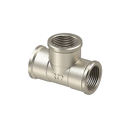 Тройник, латунь, внутренняя/внутренняя/внутренняя резьба 1_1/2, еврослот, никель, RTP