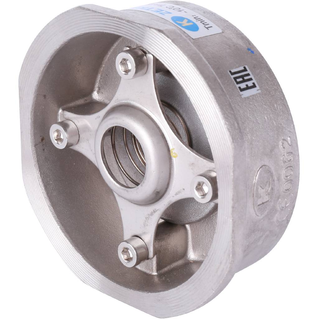 Клапан обратный пружинный ZETKAMA 275I Ду40 Ру40 межфланцевый из нерж. стали, 275I040E51