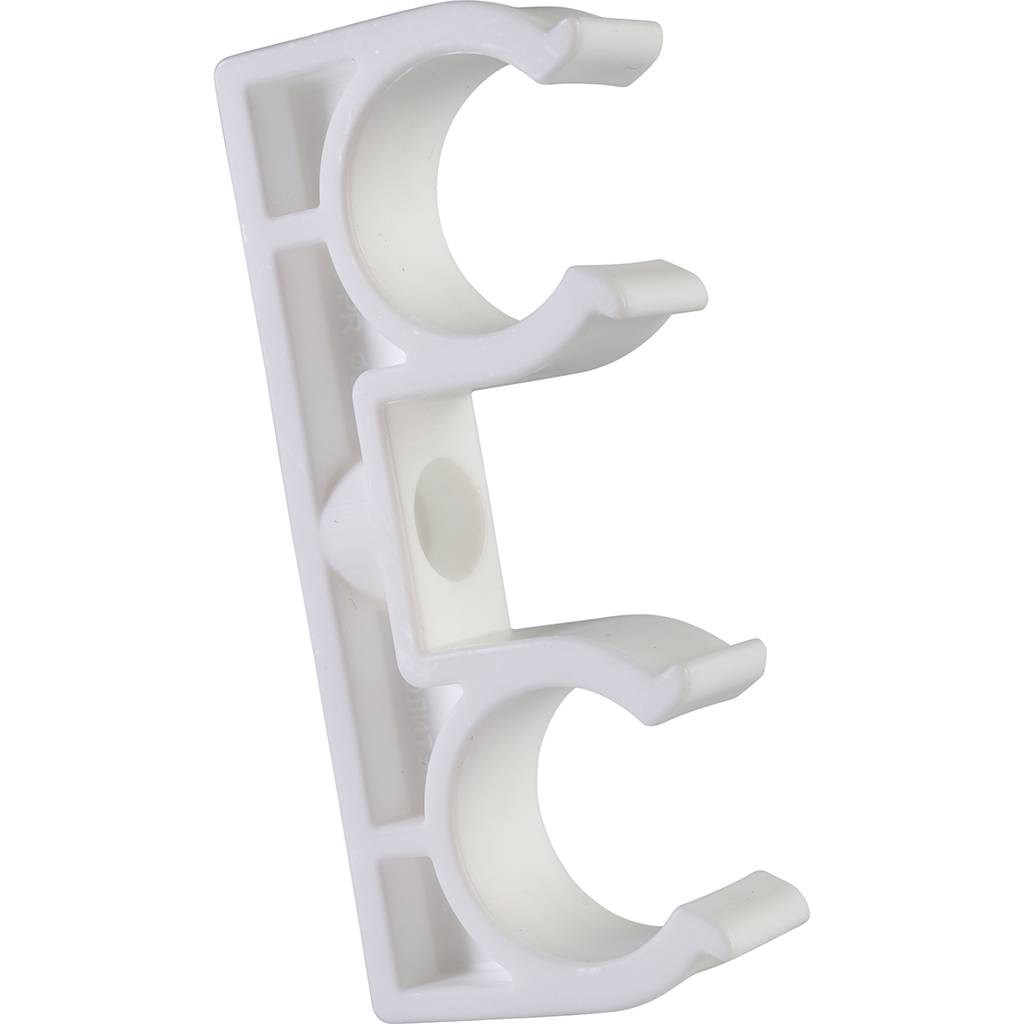 Двойное крепление Политэк d=20 для полипропиленовых труб под сварку (цвет белый), 9000020020