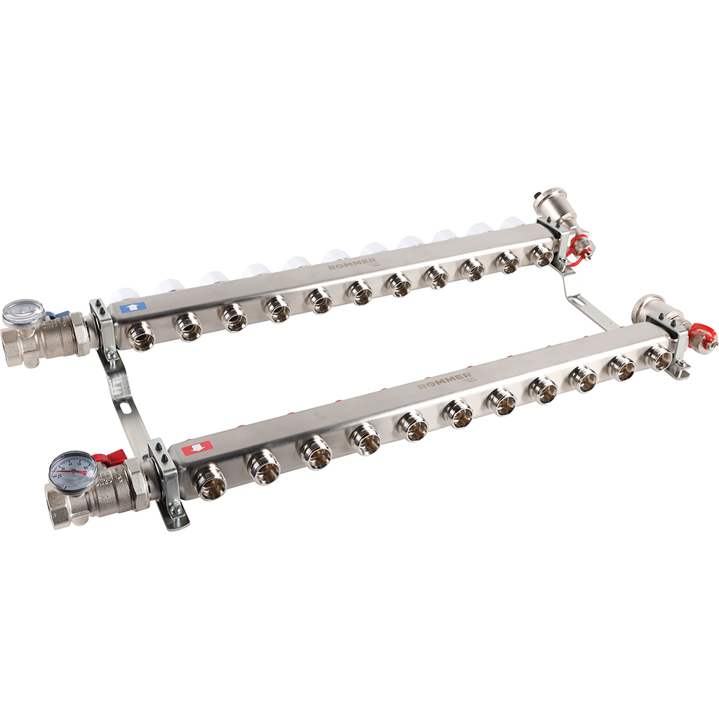 Коллектор из нержавеющей стали в сборе без расходомеров ROMMER 11 выходов, RMS-3210-000011