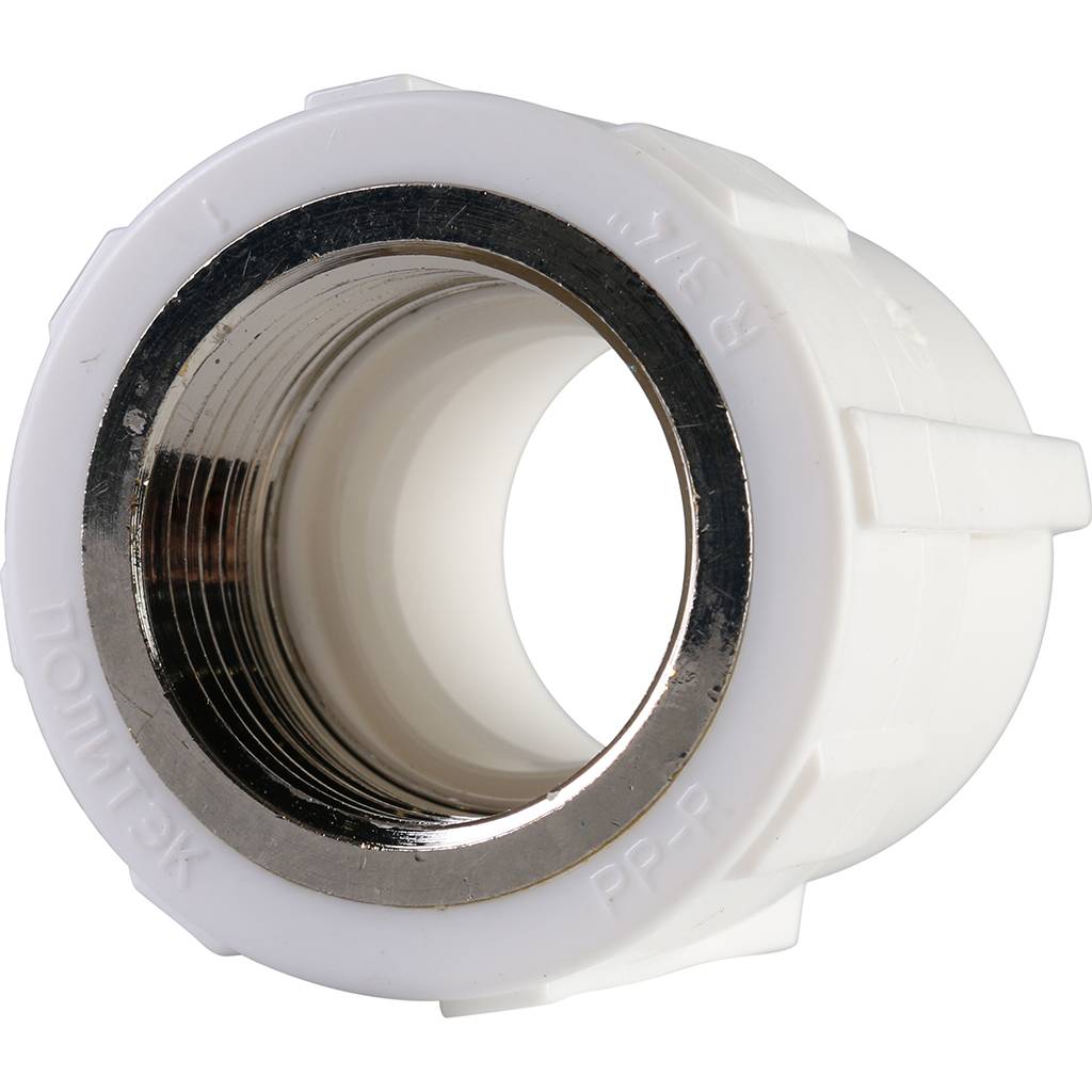 Муфта комбинированная Политэк 25х3/4 внутр. резьба для полипропиленовых труб под сварку (цвет белый), 9100002534