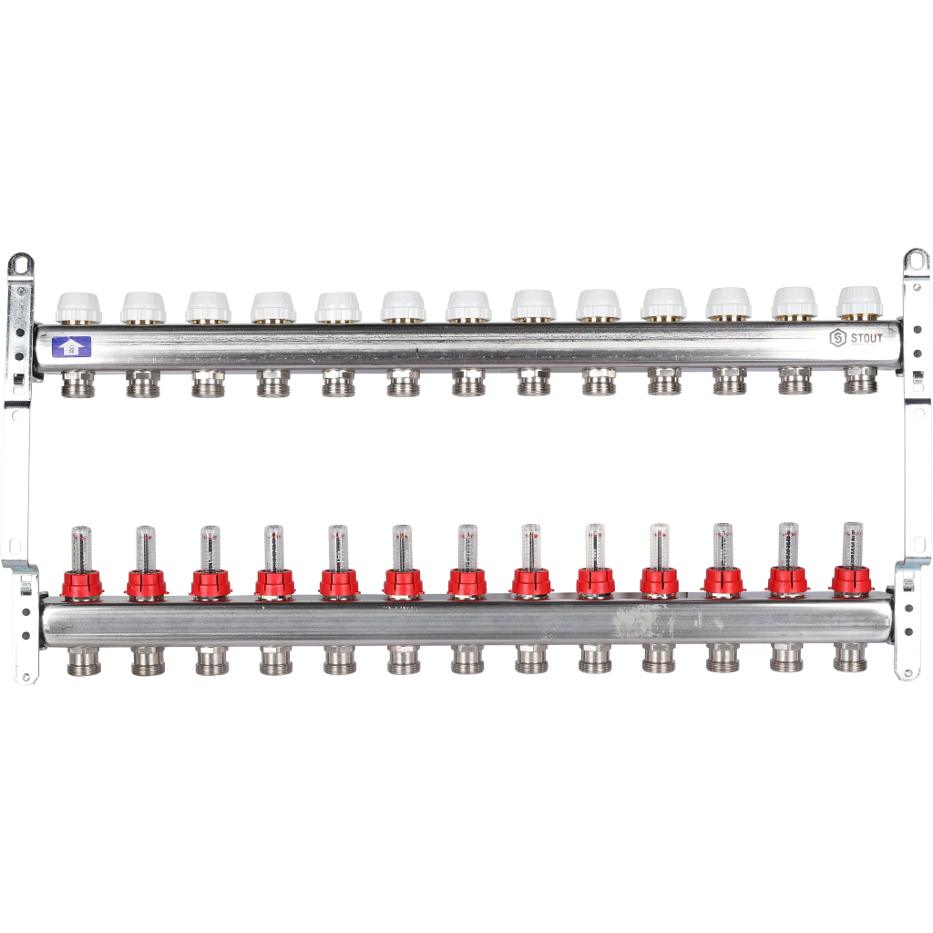 Коллектор из нержавеющей стали с расходомерами STOUT 13 выходов