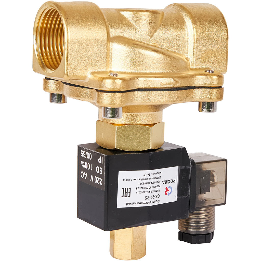 Клапан электромагнитный (соленоидный) двухходовой РОСМА СК-21-25 нормально открытый НО, АС 220В, G1, Ду25, 00000012958