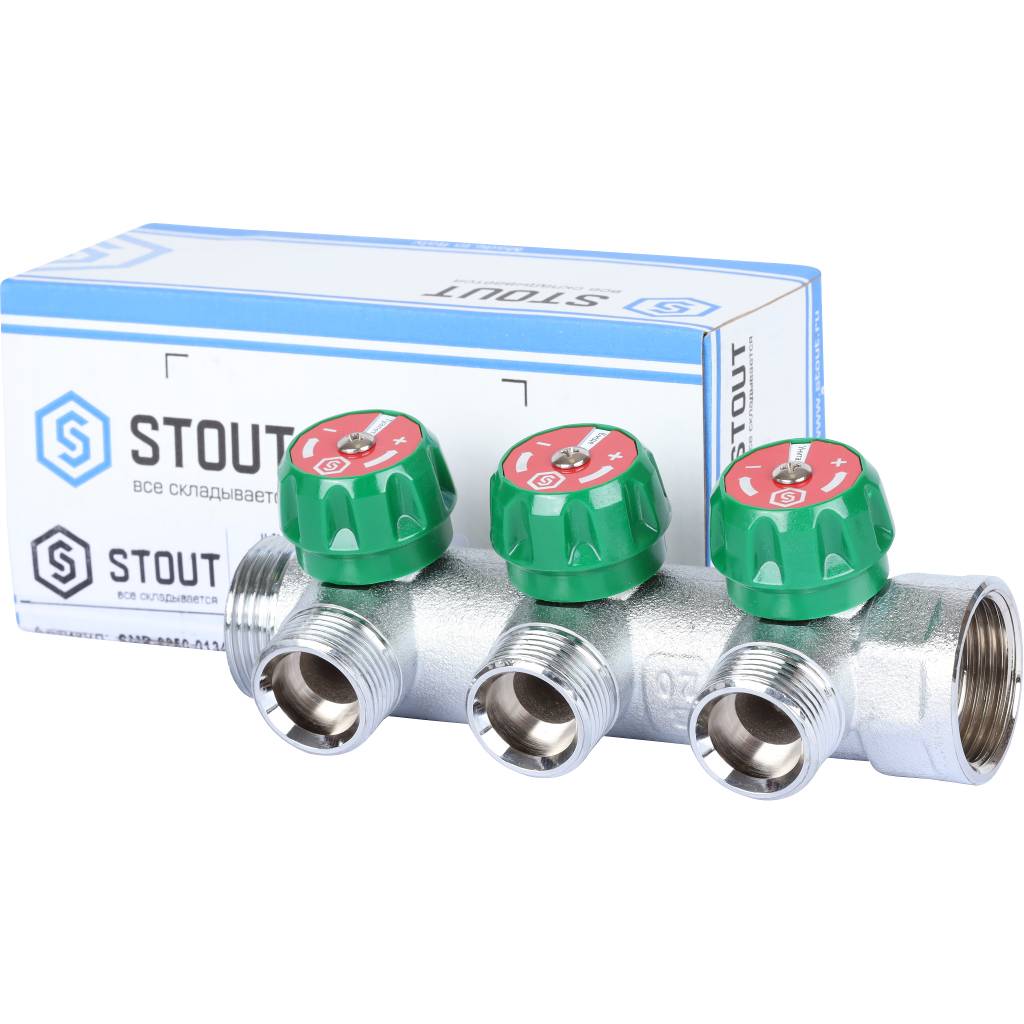 Коллектор регулирующий STOUT 1 , 3 отвода 3/4  ЕК