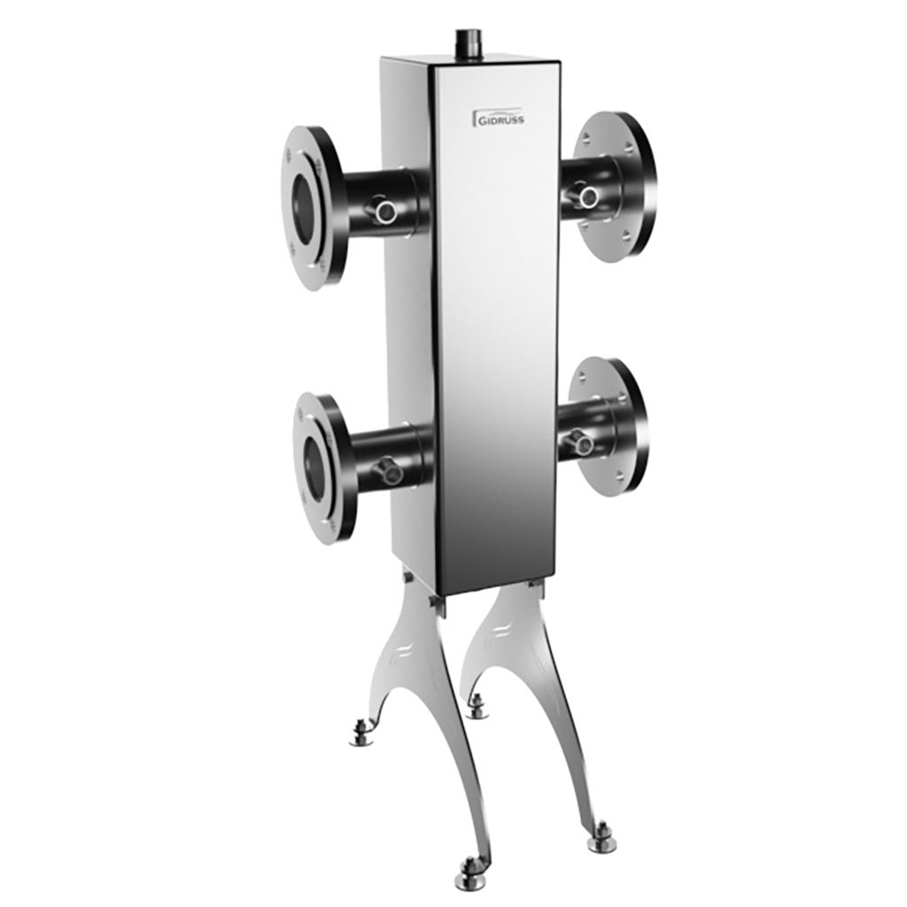 Гидравлический разделитель GIDRUSS GRSS-400-65 (нерж., до 400 кВт, фланец 1-65-10 ГОСТ 12820-81, сечение корпуса 150х150 мм, 4 доп. подключения Rp )