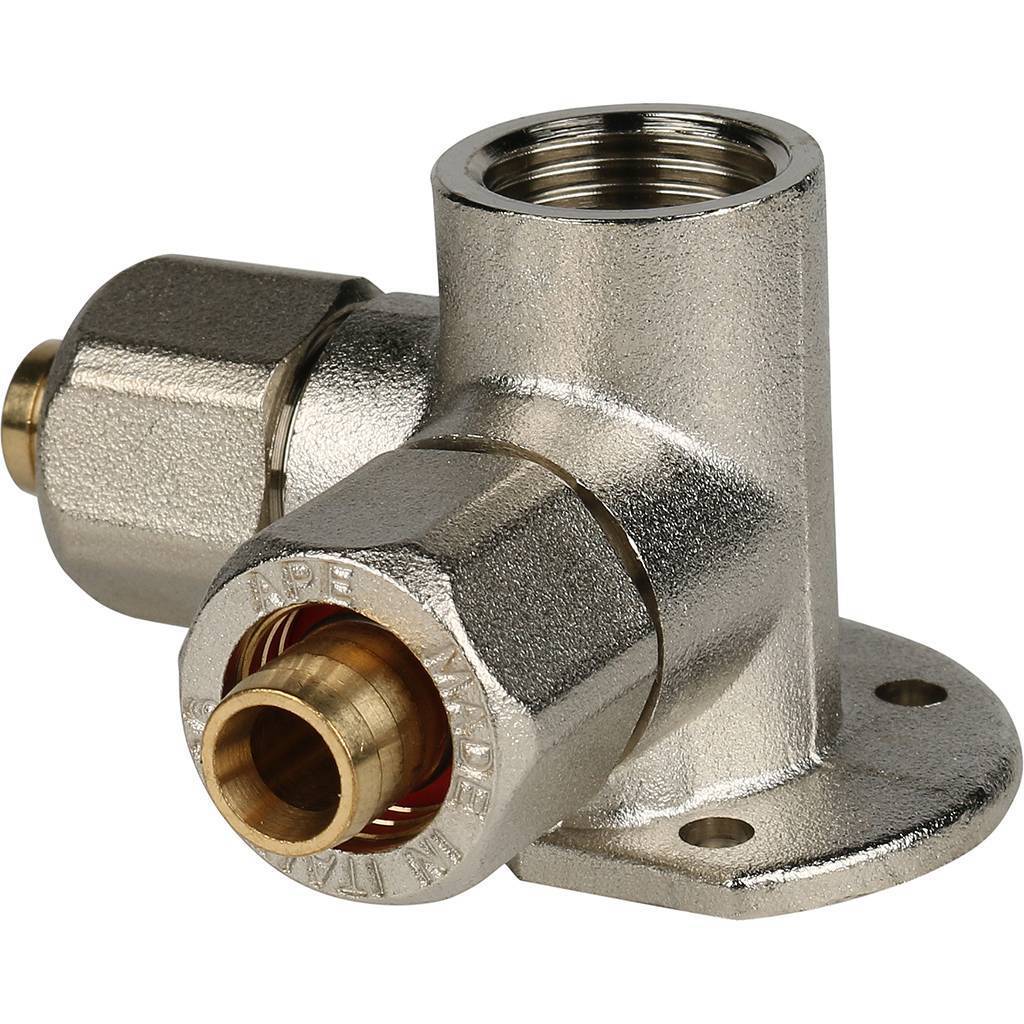 Тройник STOUT настенный с креплением для металлопластиковых труб винтовой, SFS-0014-001216