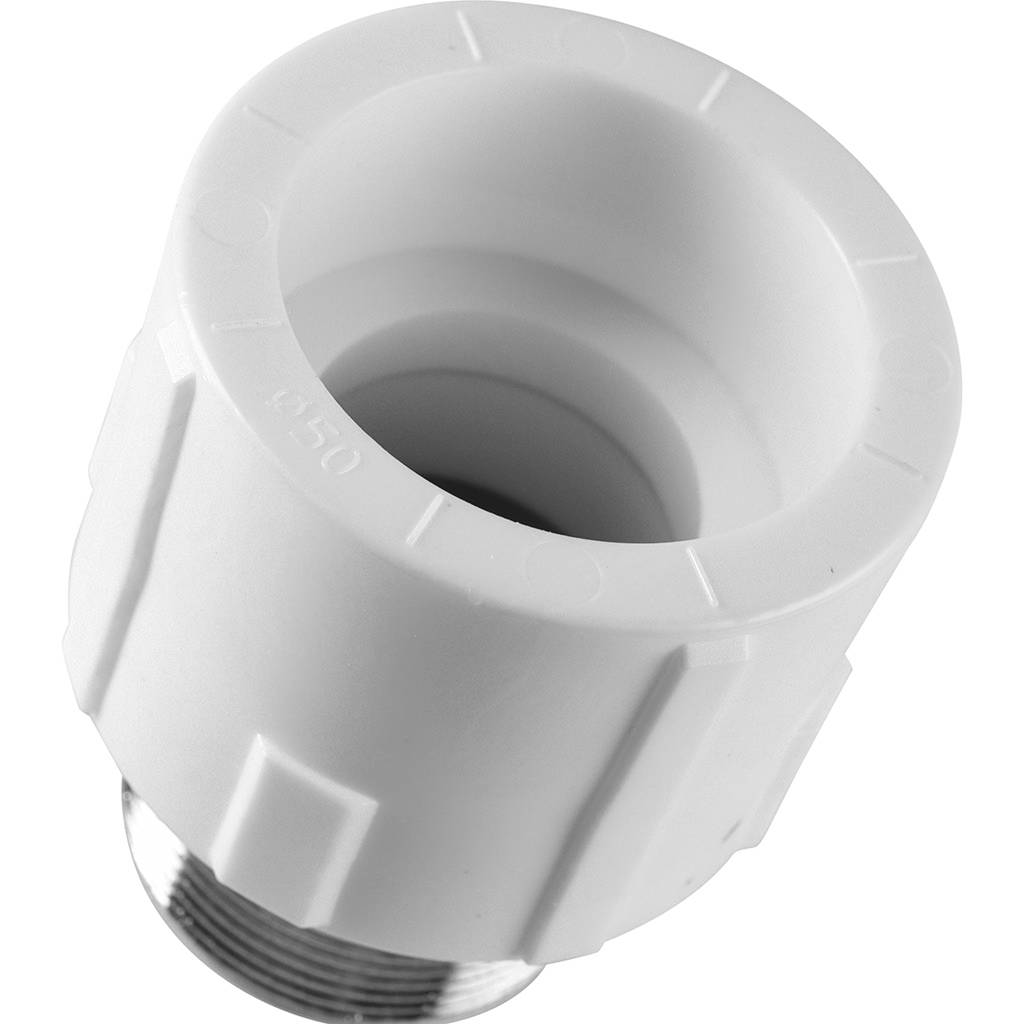 Муфта комбинированная Политэк 50x1 1/2 под шестигранник наруж. резьба для полипропиленовых труб под сварку (цвет белый), 9000050112