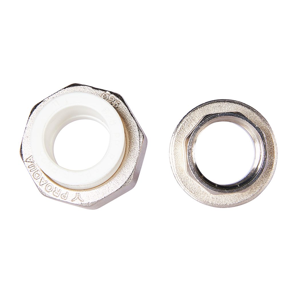 Муфта комбинированная Pro Aqua d=25-3/4 PP-R разъемная (американка) УСИЛЕННАЯ ВР Белая