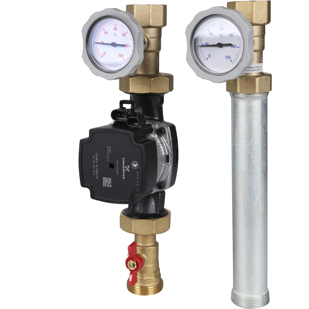 Насосная группа Meibes V-UK 1 1/4 c насосом Grundfos UPM3 Hybrid 32-70,без смесителя, подающая линия слева, M66814.36