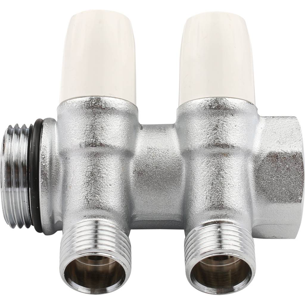 Коллектор с регулировочными вентилями TIEMME 1 х1/2 на 2 выхода (хром.)