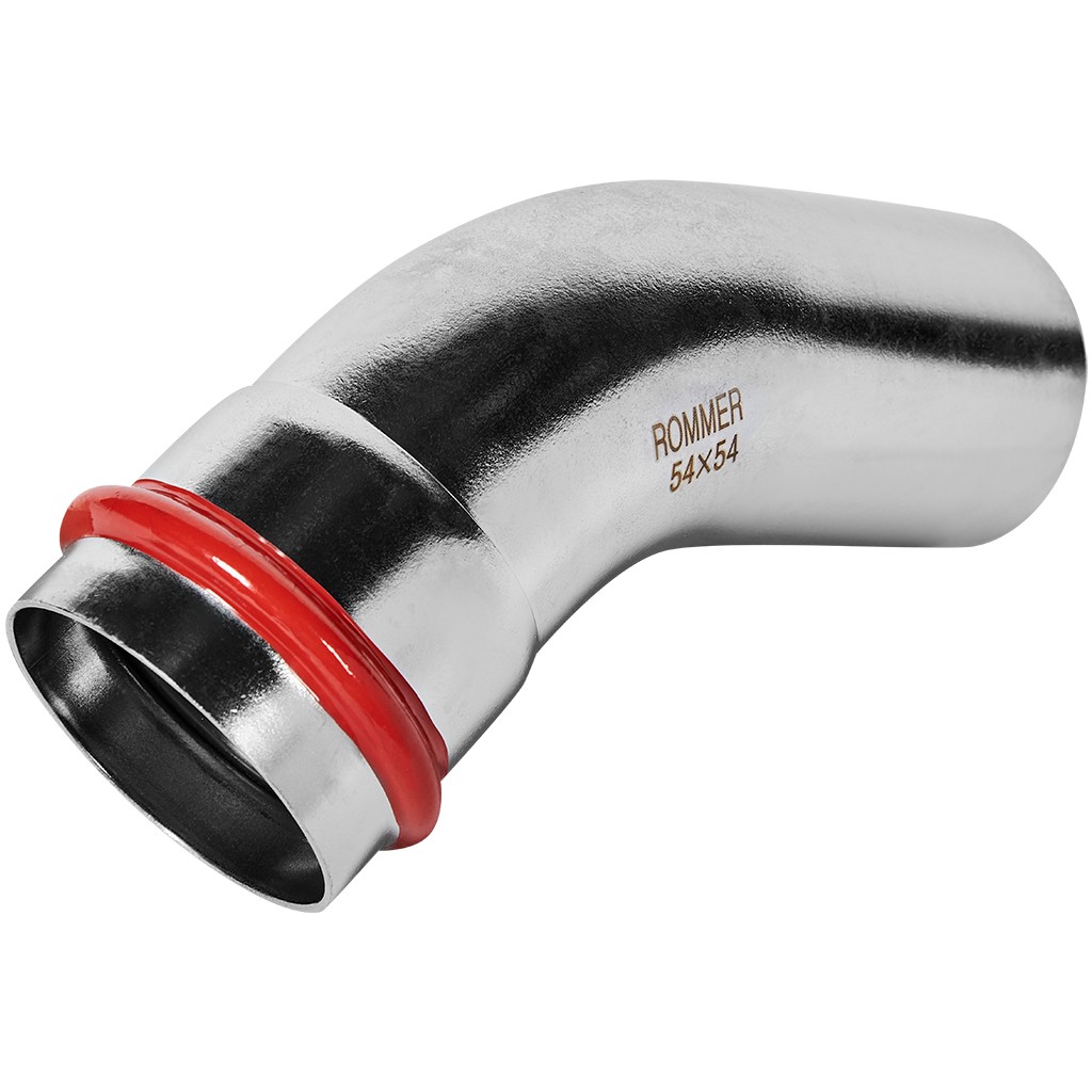 Угольник ROMMER однораструбный 45° ВПр-НПр, 54, из нержавеющей стали прессовой, RSS-1004-000054