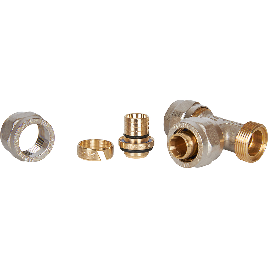 Тройник STOUT равнопроходный 20х20х20 для металлопластиковых труб винтовой, SFS-0009-000020