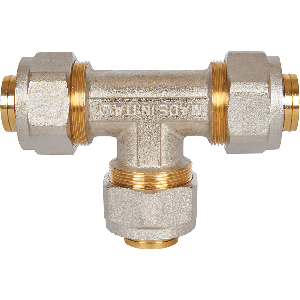 Тройник STOUT равнопроходный 32x32x32 для металлопластиковых труб винтовой, SFS-0009-000032