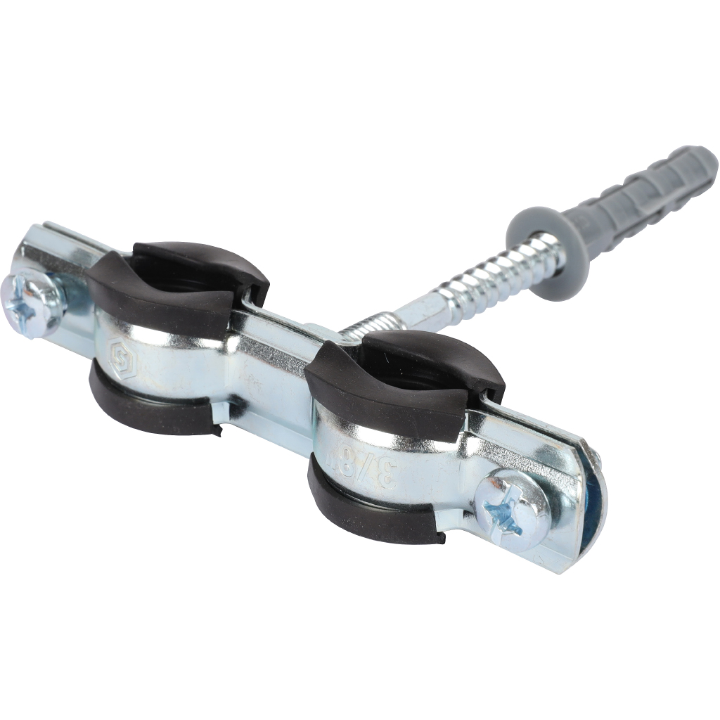 Комплект двойной хомут для труб STOUT хомут+шпилька шуруп +дюбель пластиковый 3/8 (15-19), SAC-0020-200038