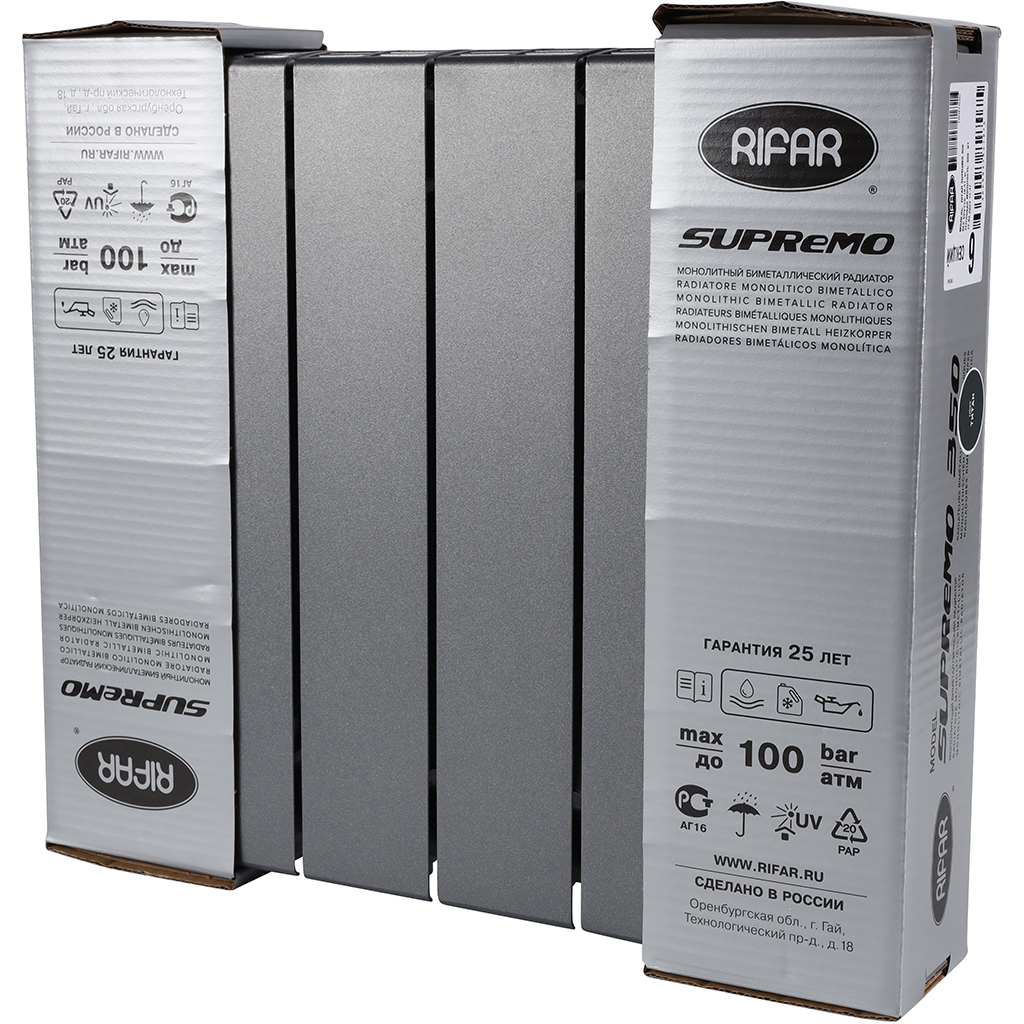 Радиатор биметаллический RIFAR SUPReMO 350 6 секций боковое подключение (ТИТАН), 4RS35-6-TI