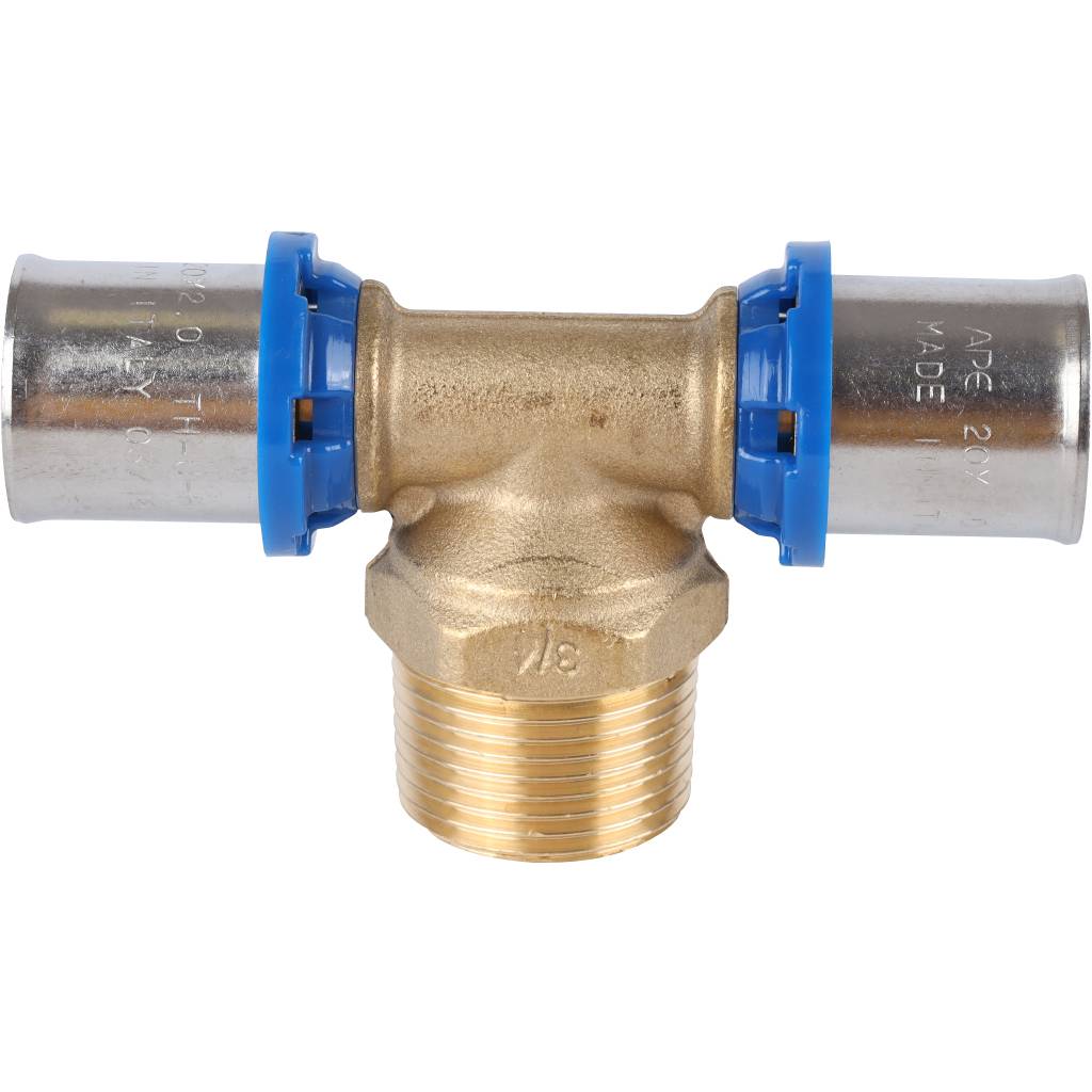 Тройник-переходник APE с наружной резьбой 20х3/4 х20 для металлопластиковых труб прессовой, ARL2004202