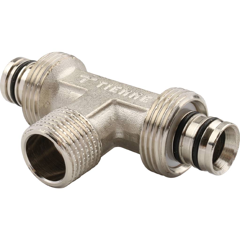 Тройник TIEMME с наружной резьбой (20х2.0х1/2) для металлопластиковых труб винтовой, 1600058