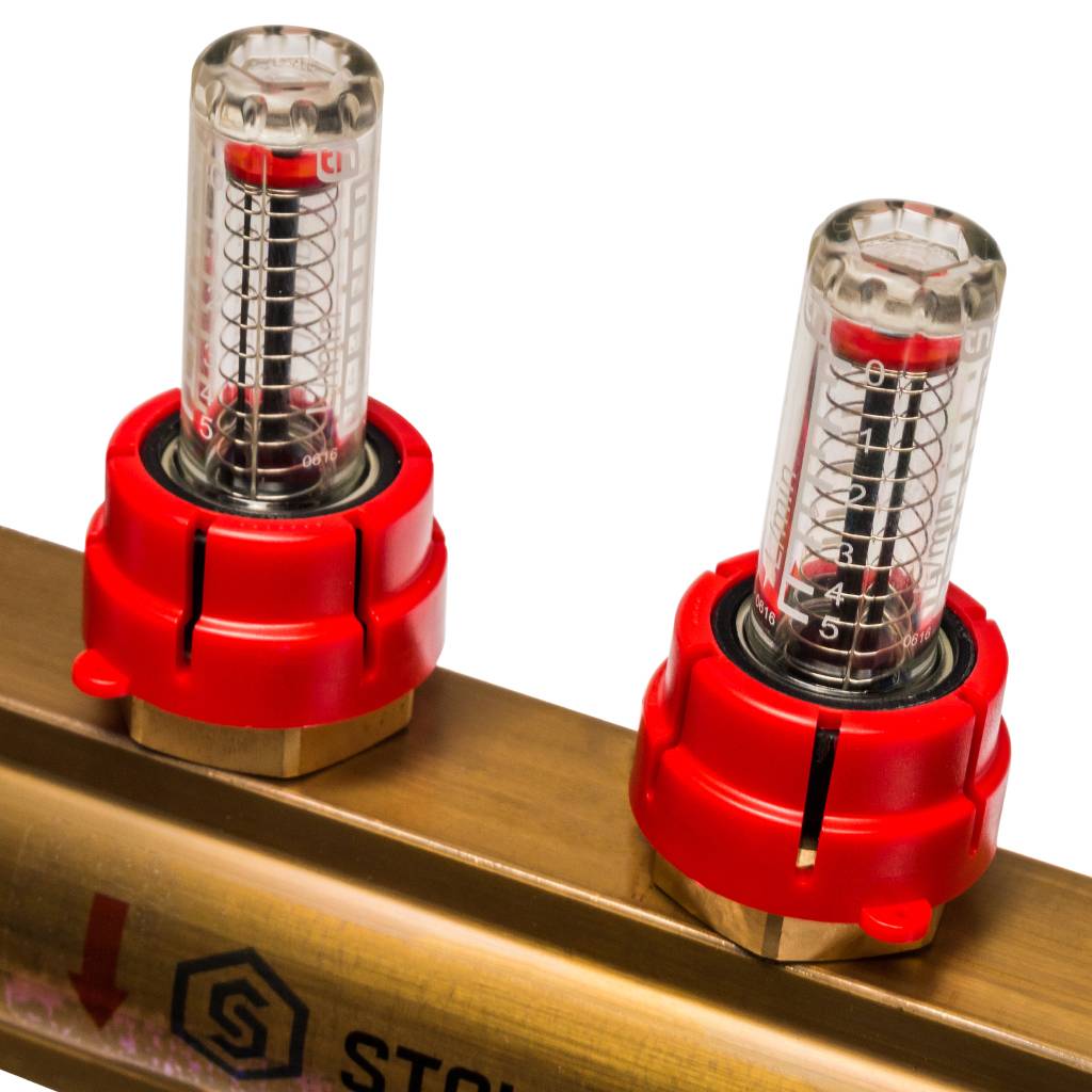 Распределительный коллектор из латуни с расходомерами STOUT 10 выходов, SMB 0473 000010