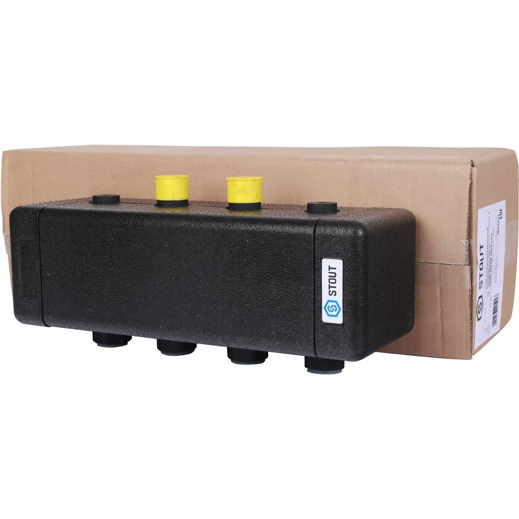 Стальной распределительный коллектор STOUT SDG-0016 2 отопительных контура. В теплоизоляции DN 20