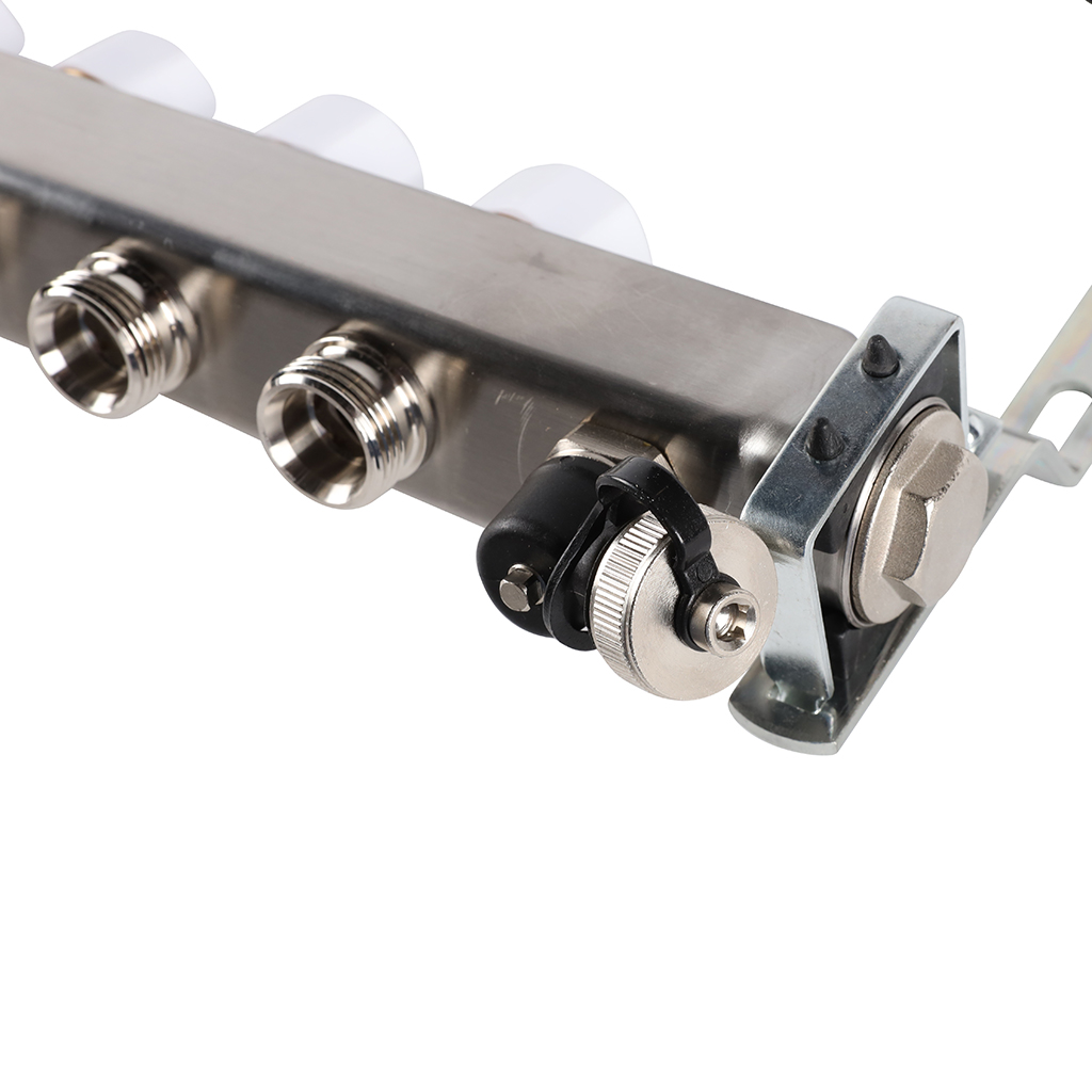 Коллектор из нержавеющей стали без расходомеров ROMMER, с клапаном вып. воздуха и сливом 8 выходов