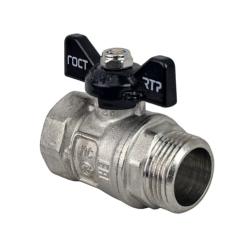 Кран шаровой ГОСТ ручка бабочка, латунь, внутренняя/наружная резьба  3/4,PN40 никель, RTP