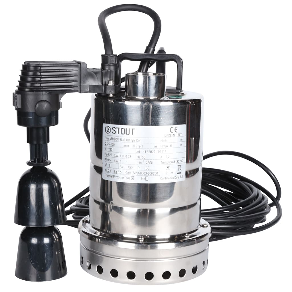 Насос дренажный STOUT с вертикальным поплавком, кабель 10 м, 230V, Q=150 л/мин, H=8 м