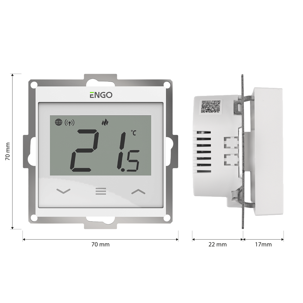 Терморегулятор ENGO Controls E55 WI-FI, с подключением датчика пола, белый, под рамку 55 х 55