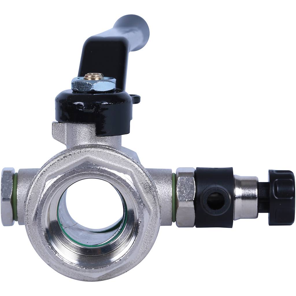 Кран шаровой BUGATTI Oregon с дренажем и воздухоотводчиком, (ручка-рычаг алюминий) внут-внут резьба 3/4