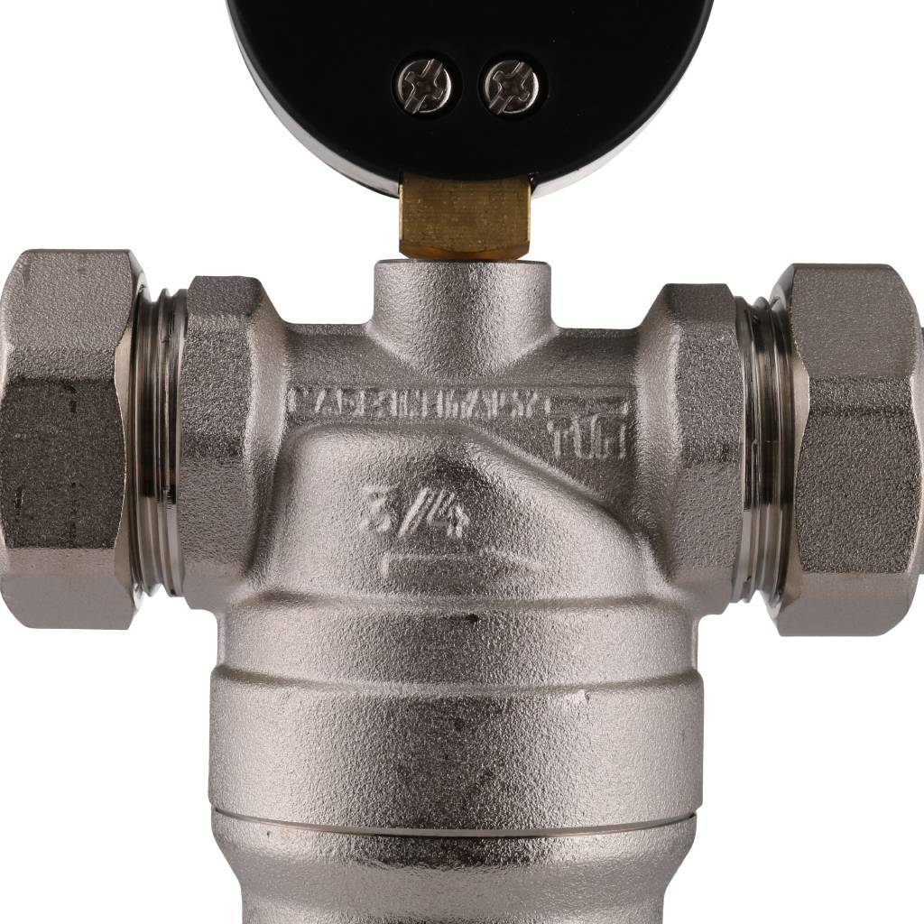 Фильтр с манометром TIEMME 3/4 со сгонами, с латунной колбой, промывной, 3130003