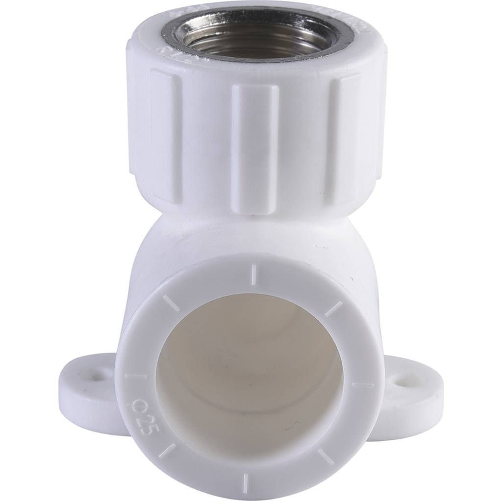 Угольник Политэк 25х1/2 с внутренней резьбой с креплением для полипропиленовых труб под сварку (цвет белый), 9400082512