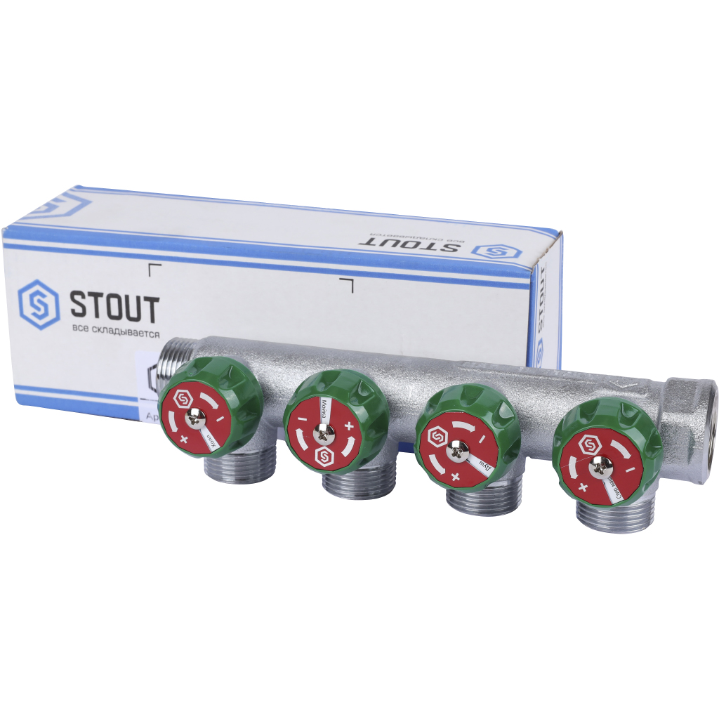 Коллектор регулирующий STOUT 3/4, 4 отвода 3/4 ЕК