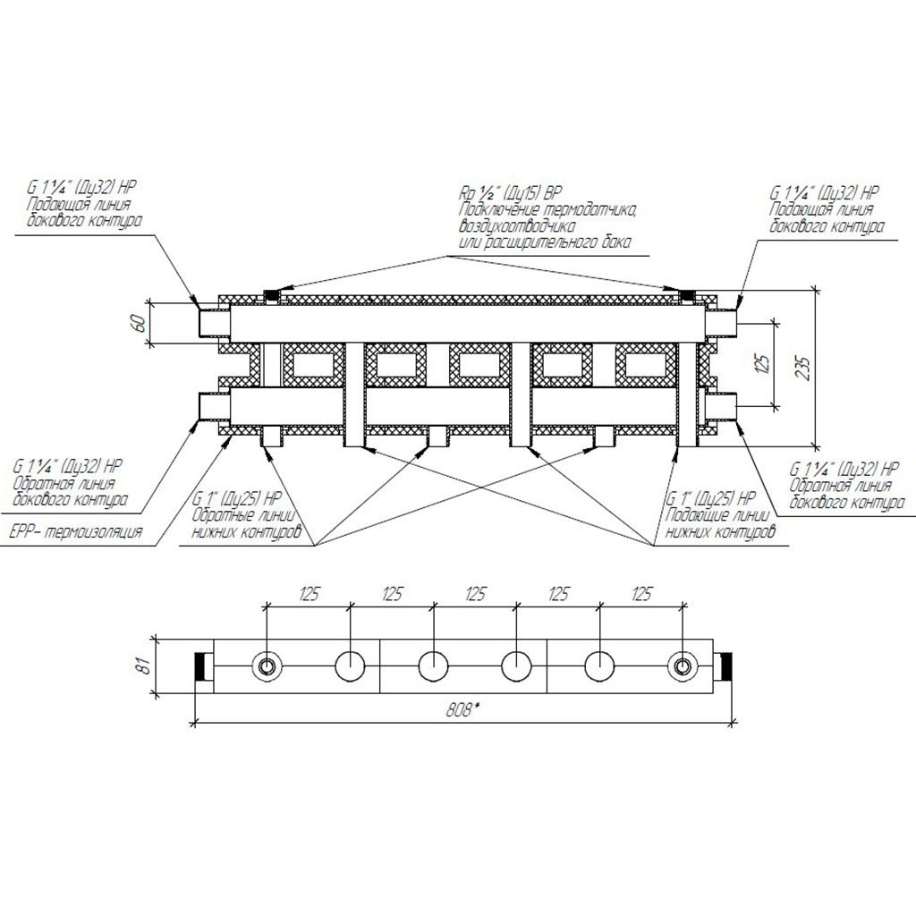 MK 10A3T 20 GIDRUSS MKSS-100-3.EPP (до 100 кВт, 2 магистрали G 1 1/4, 3 контура G 1, EPP-термоизоляция, 4D-кронштейны K.UMS)