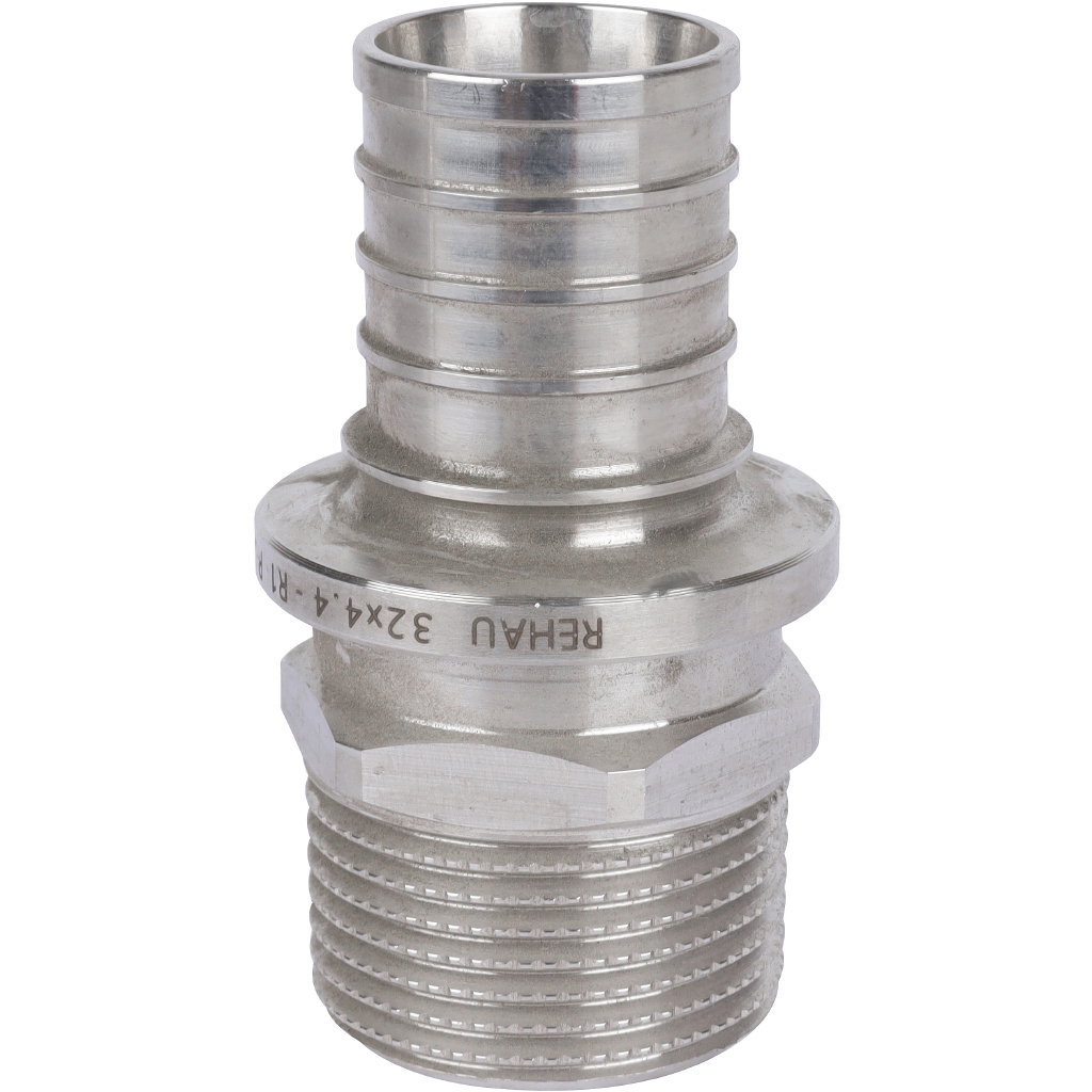 Переходник из нерж. стали РЕХАУ RAUTITAN с наружной резьбой 32 - R 1 для труб из сшитого полиэтилена аксиальный, 11377521001