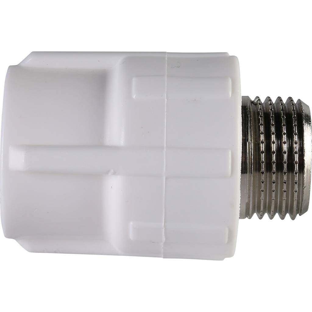 Муфта комбинированная Политэк 20х1/2 наруж. резьба для полипропиленовых труб под сварку (цвет белый), 9000002012