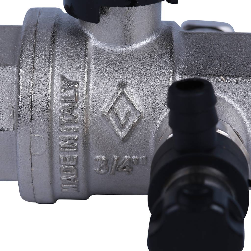 Кран шаровой BUGATTI Oregon с дренажем и воздухоотводчиком, (ручка-рычаг алюминий) внут-внут резьба 3/4