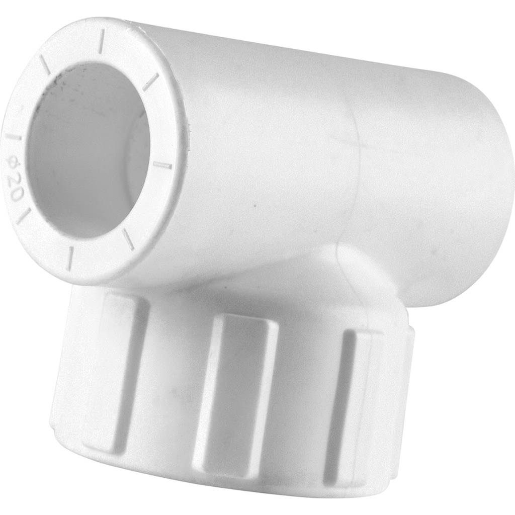 Тройник Политэк 20х3/4 с внутренней резьбой для полипропиленовых труб под сварку (цвет белый), 9500002034