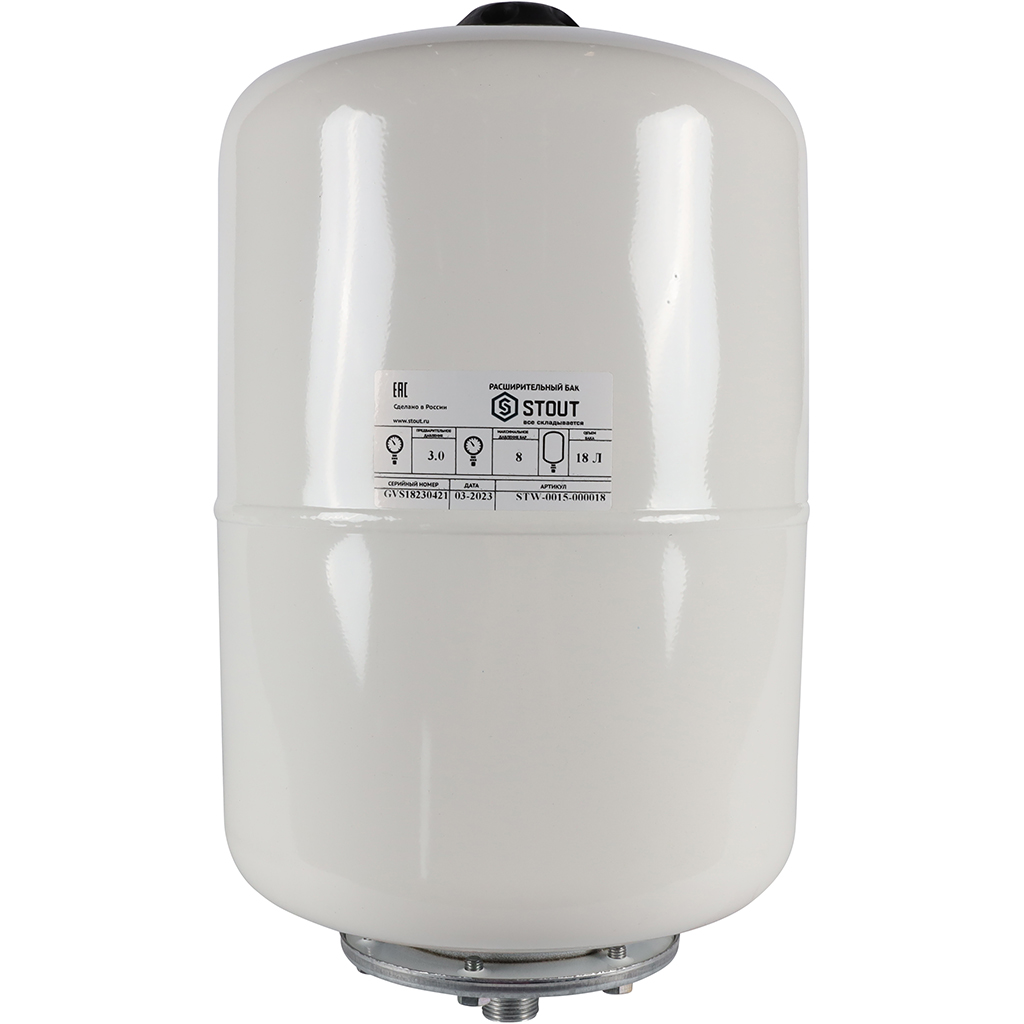Расширительный бак STOUT STW-0015 для ГВС 18 л. вертикальный (цвет белый), STW-0015-000018