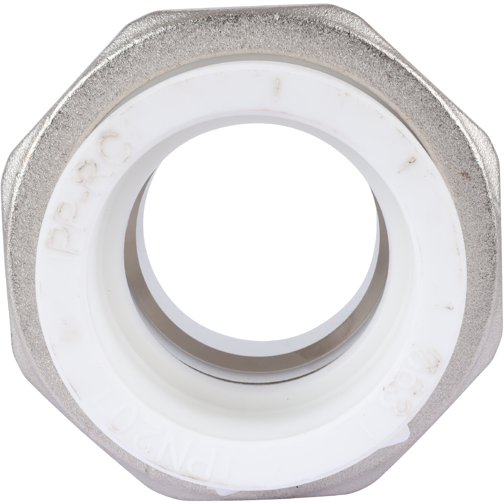 Муфта разъемная Политэк 63х2 с наружной резьбой для полипропиленовых труб под сварку (цвет белый)