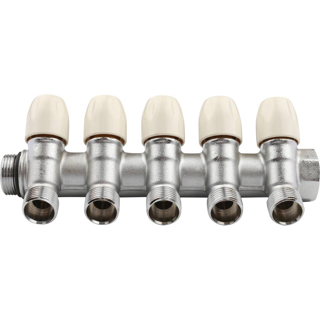 Коллектор с регулировочными вентилями TIEMME 3/4 х1/2 на 5 выхода (хром.)