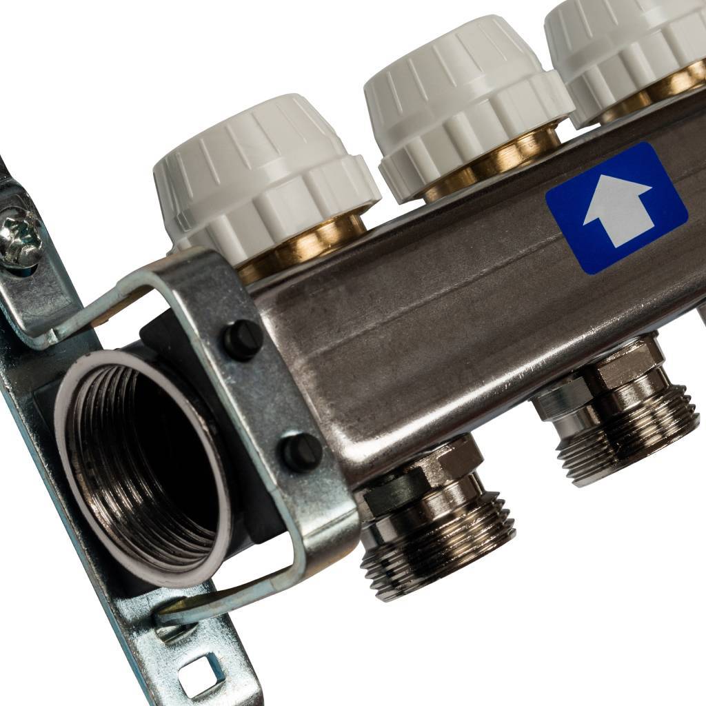 Коллектор из нержавеющей стали с расходомерами, с клапаном вып. воздуха и сливом STOUT 9 выходов, SMS-0927-000009