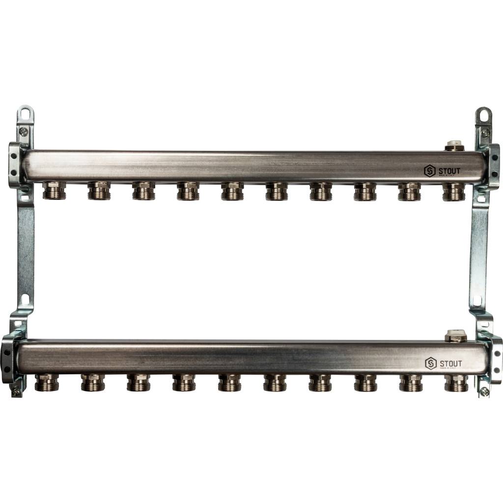 Коллектор из нержавеющей стали для радиаторной разводки STOUT 10 выходов