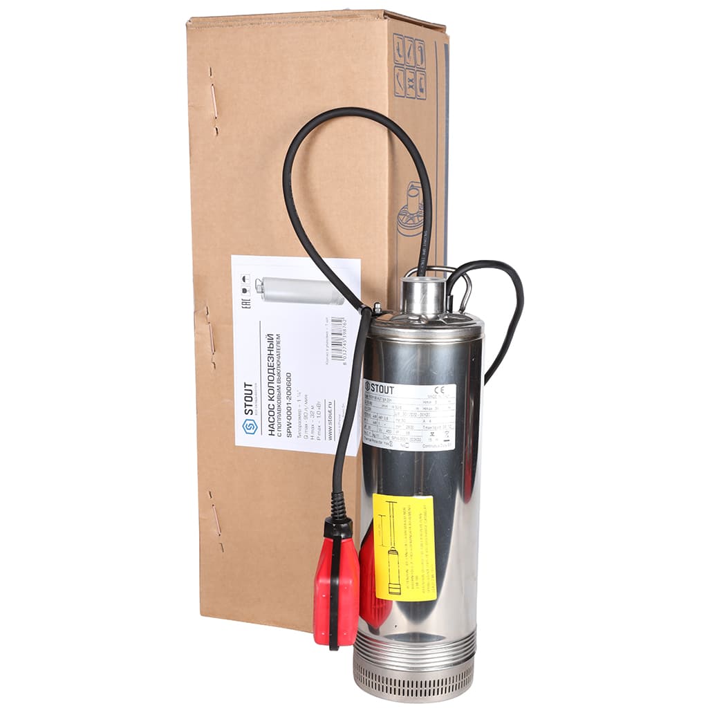 Насос колодезный STOUT кабель 20 м, 230V, Q=90 л/мин, H=34 м, SPW-0001-200600