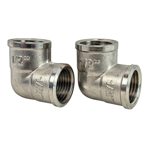 Угольник, латунь, внутренняя/внутренняя резьба 1/2х90°, никель, РТП