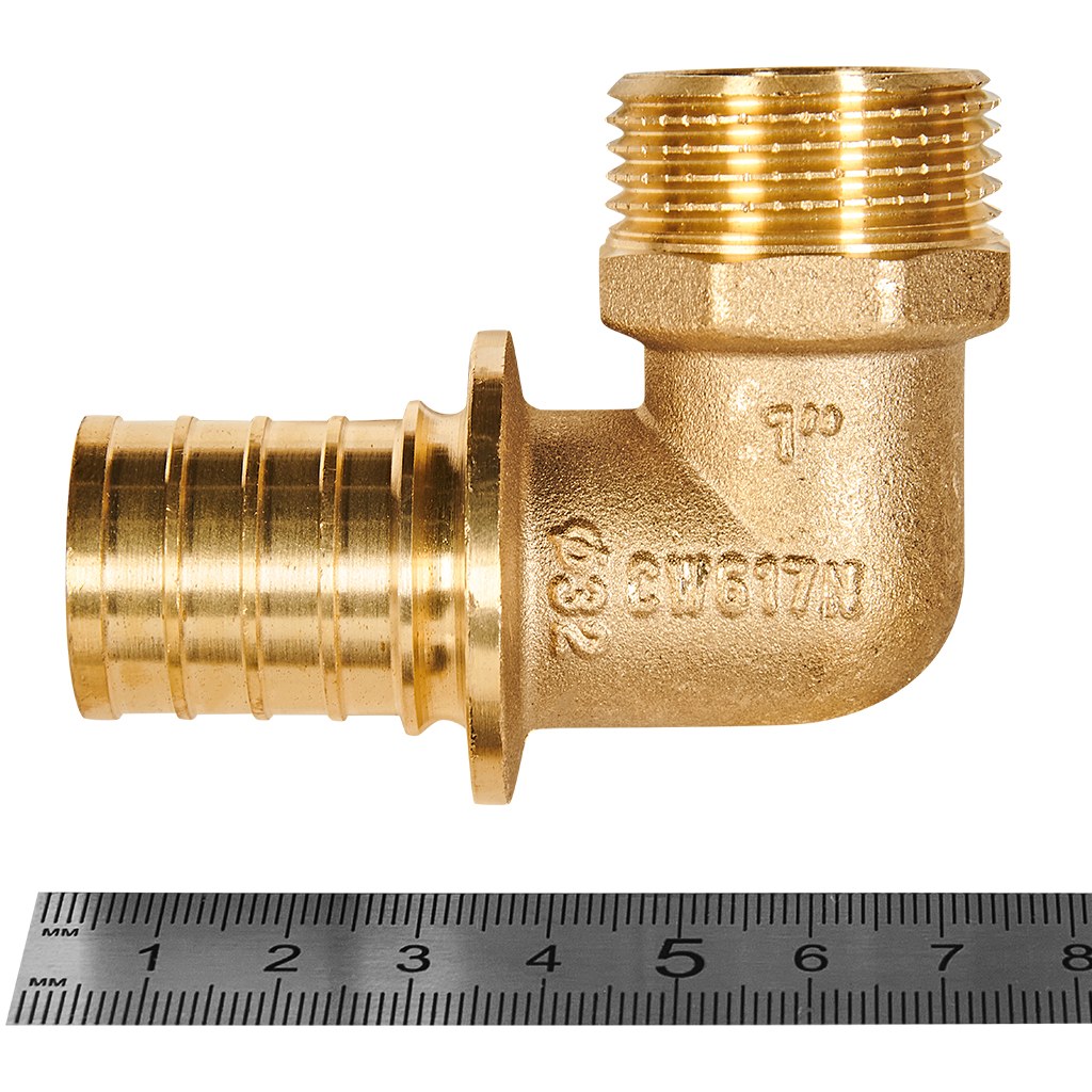 Угольник-переходник с наружной резьбой ROMMER 32xG 1 для труб из сшитого полиэтилена аксиальный, RFA-0005-003210