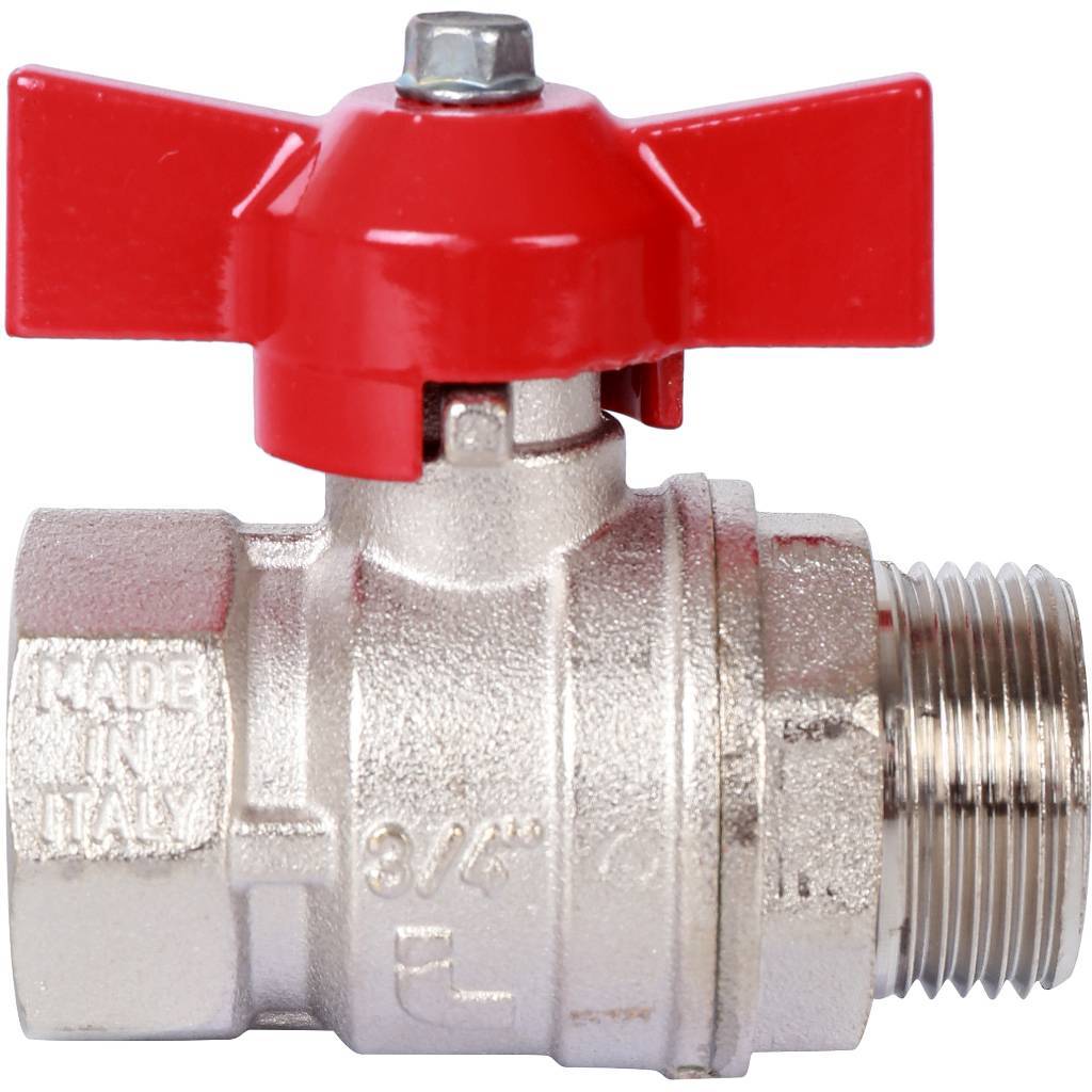 Кран шаровой стандартнопроходной STOUT ВР/НР, ручка бабочка 3/4 (красная ручка)