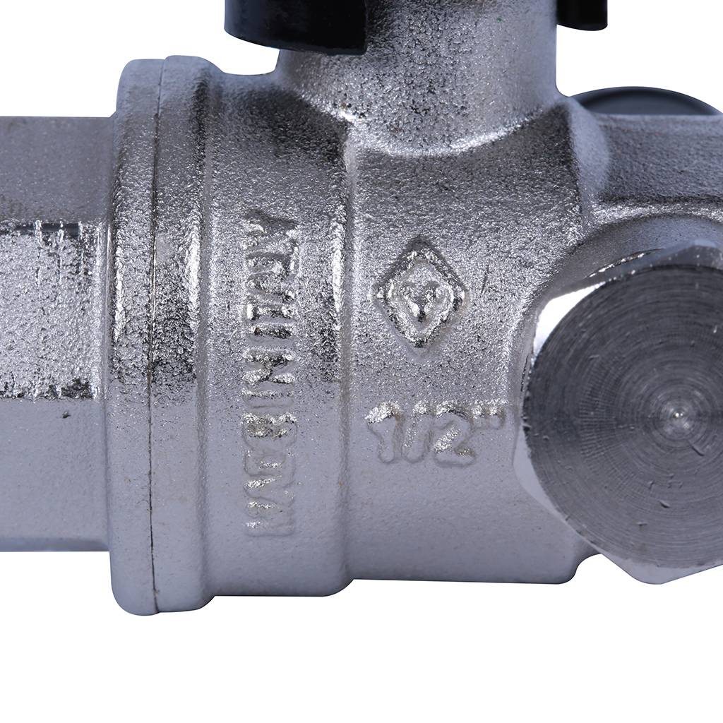 Кран шаровой BUGATTI Oregon с дренажем и воздухоотводчиком, (ручка-рычаг алюминий) внут-внут резьба 1/2