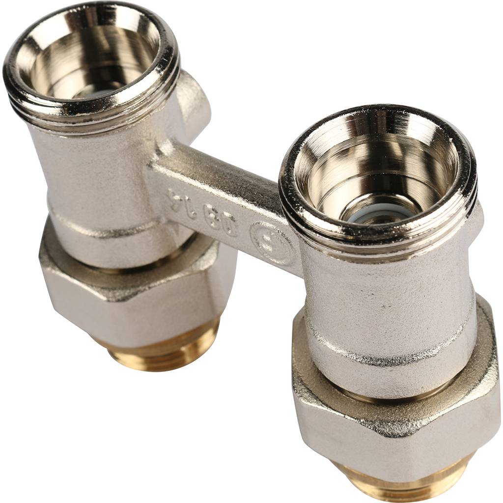 *12407271001 REHAU RAUTITAN Пара шаровых кранов с соед. нип. G 1/2xG 3/4, прямой (никелирован.), 12407271001