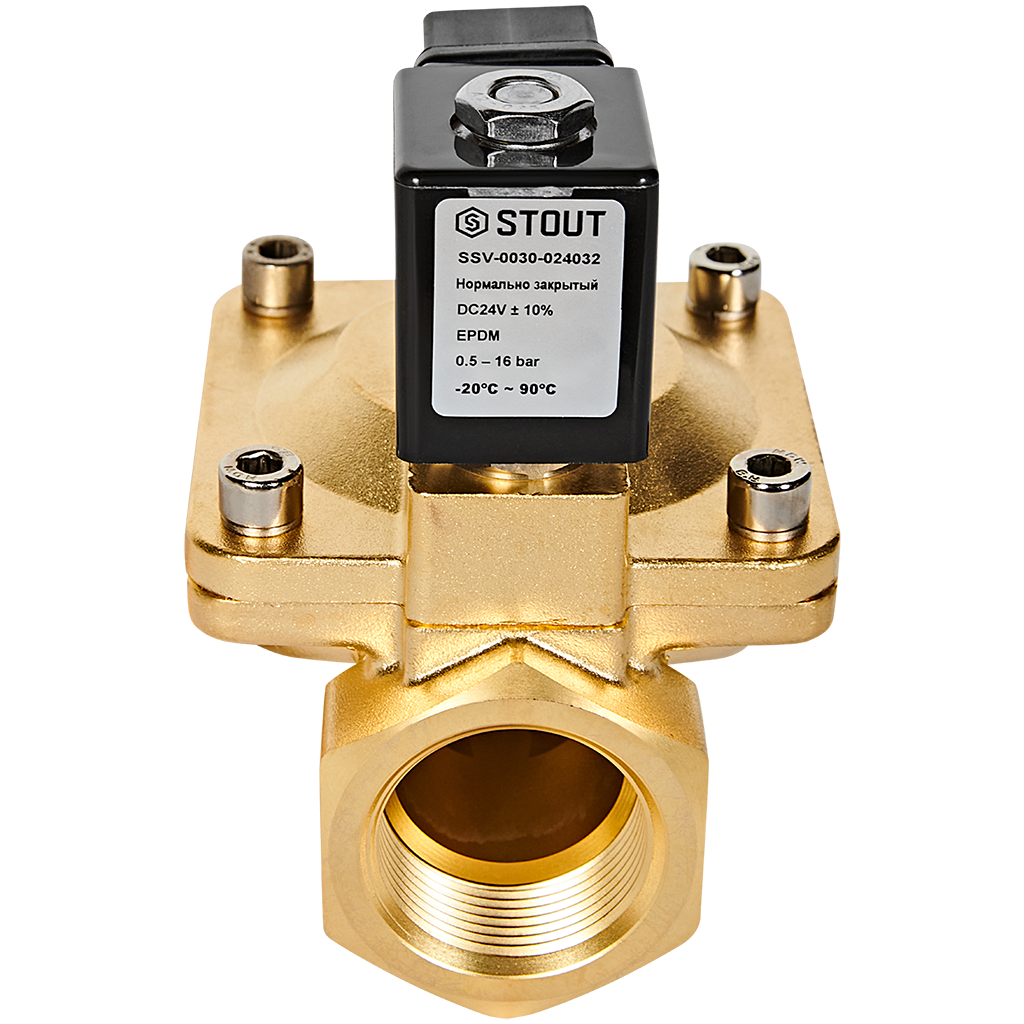 Клапан соленоидный (электромагнитный) STOUT непрямого (пилотного) действия НЗ 24В G1 1/4 SSV-0030-024032